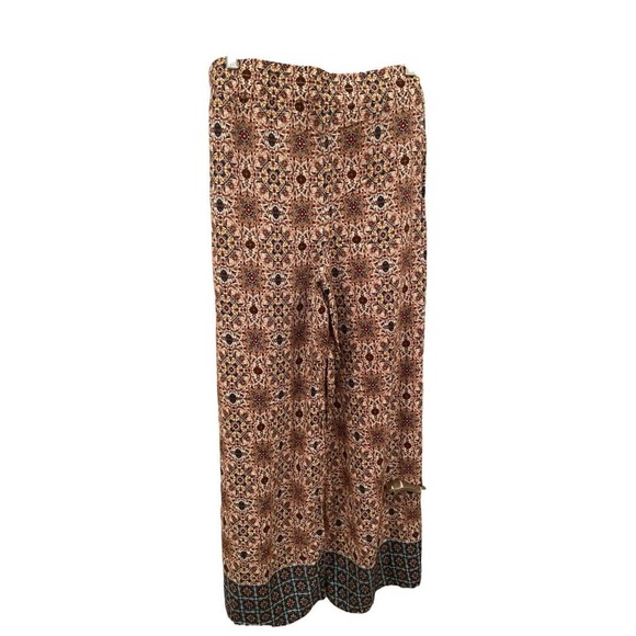 Alyx Pants - Alyx Wide Leg Pants XL Brown Blue Whit Print Palazzo Bottoms High Rise Boho
